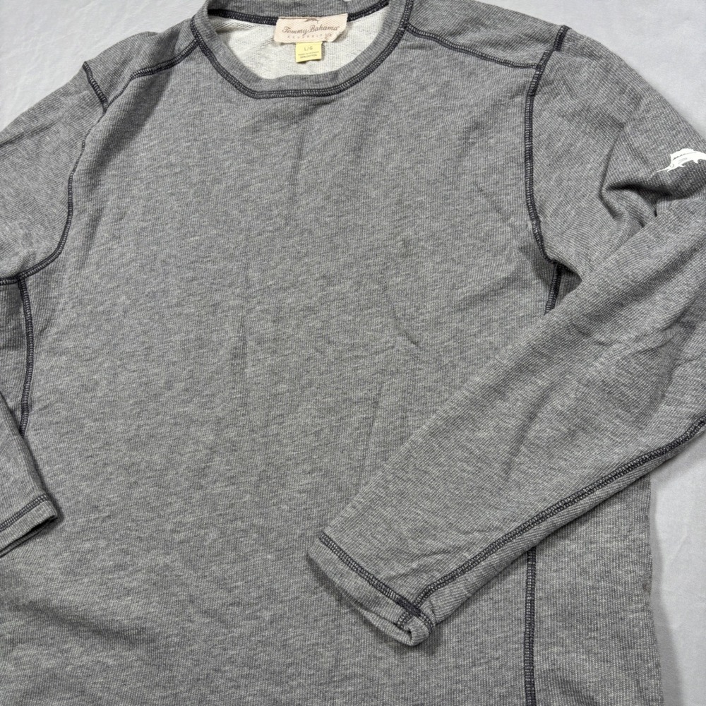 Tommy Bahama Reversible Shirt Mens Large Gray Waffle Knit Cotton Long Sleeve Tee